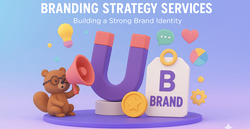 3D illustration of branding strategy services in Goa showing brand identity building, audience attraction, and long-term brand growth

