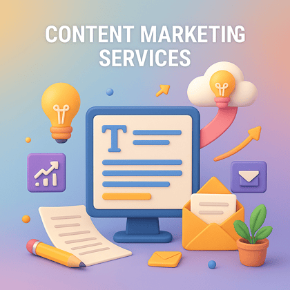 Content marketing services illustration showing content creation and digital growth